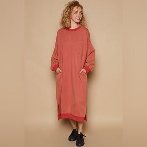 POL Coral Oversized Long Sweatshirt Dress